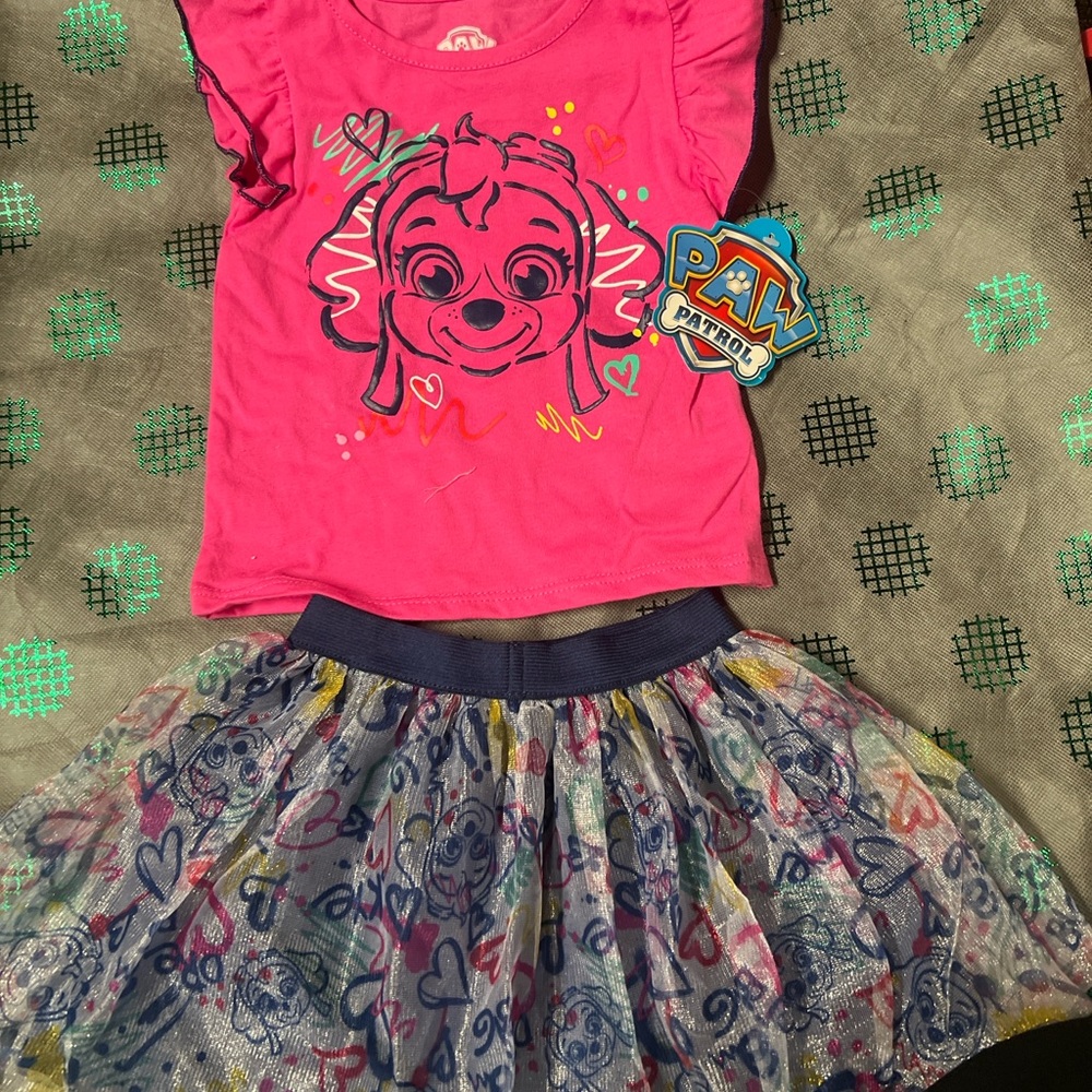 Paw Patrol Hot Pink Skye Tee with Navy-Trim Heart Tulle Skirt